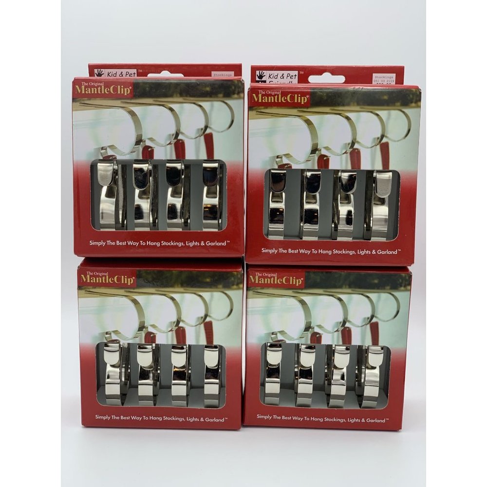 MantleClip 16 pack, Silver, Holiday Mantle Stocking Holder, Light, Garland Decor
